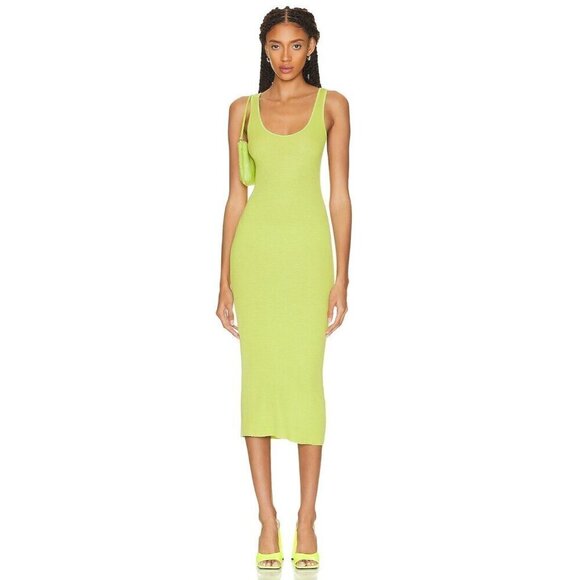 Enza Costa Silk Rib Tank Midi Dress in Kiwi Large Womens Stretchy Bodycon - Picture 1 of 13